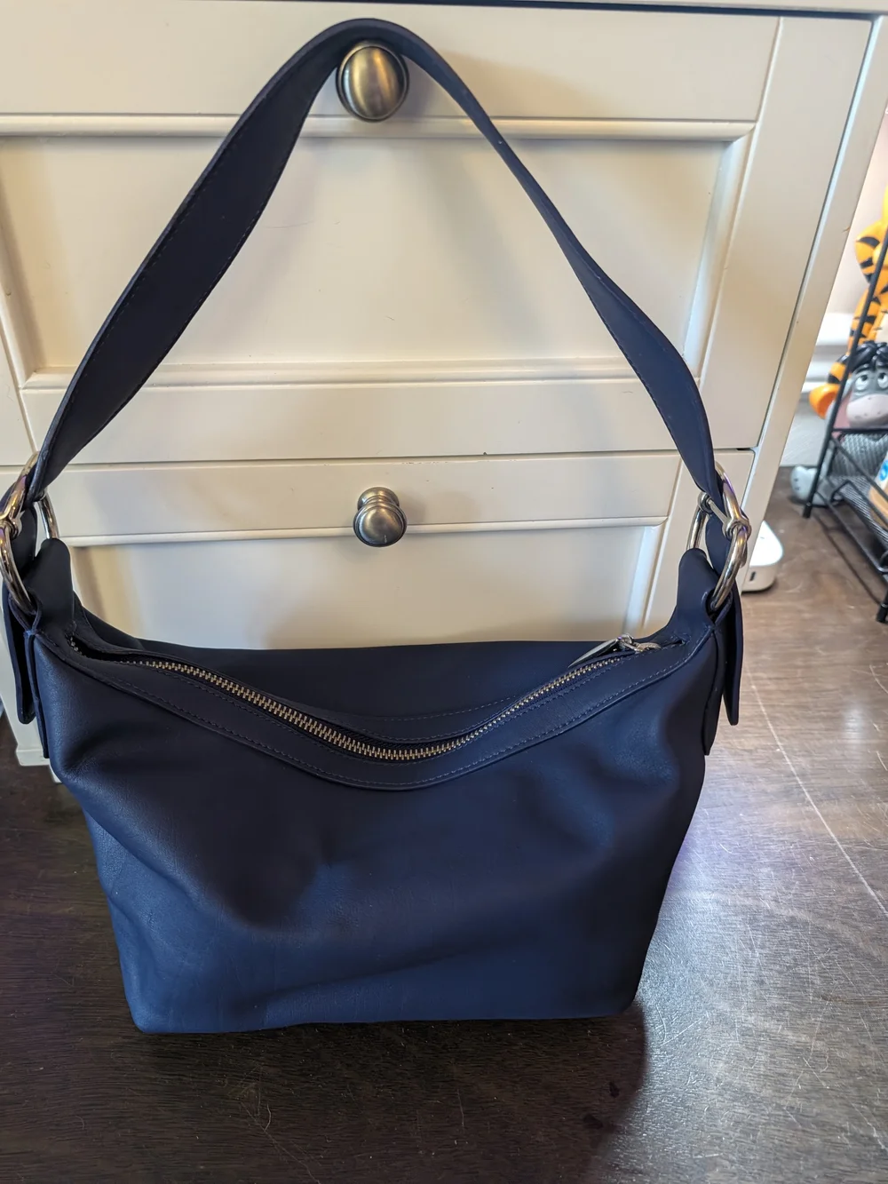 Antonio Melani Navy Blue Leather Slouchy Hobo Shoulder Bag Purse